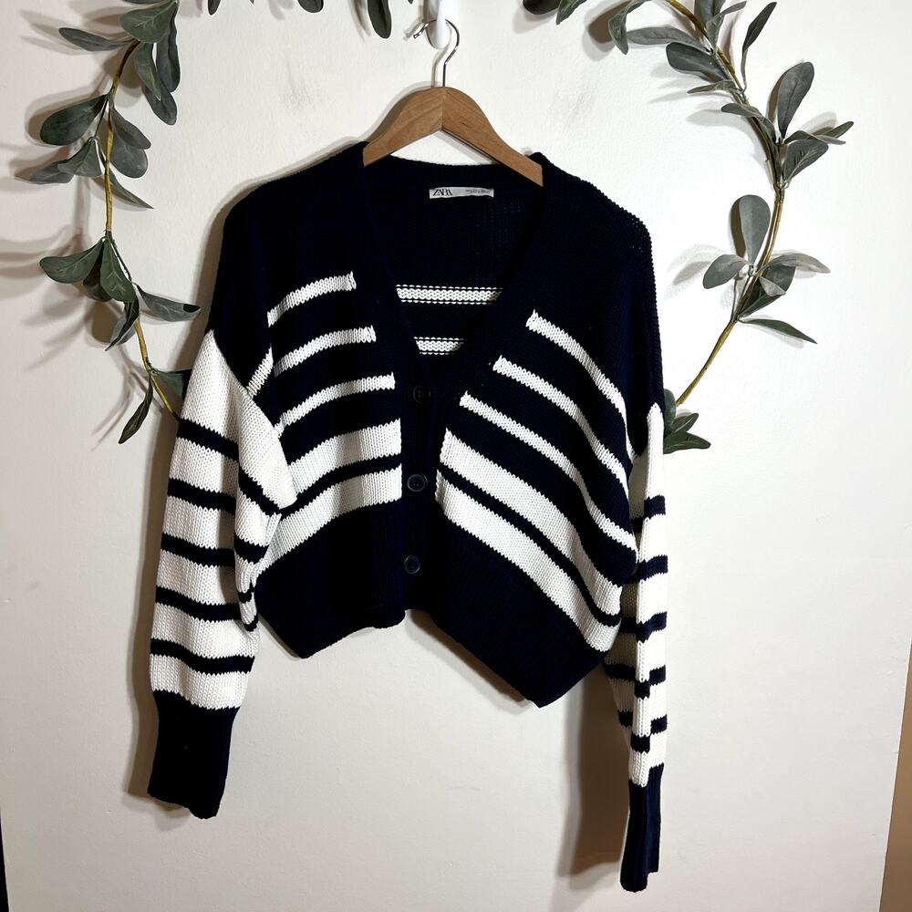 Zara Blue and White Striped Cardigan LAST CALL